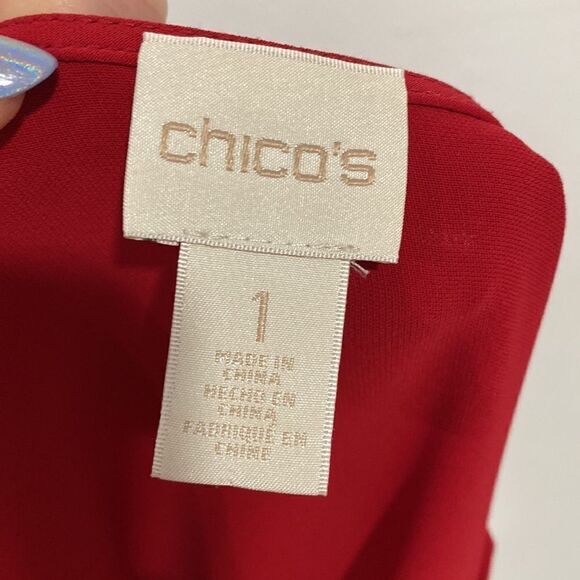 Chico’s red v-neck flutter sleeve blouse top size M - Picture 5 of 8